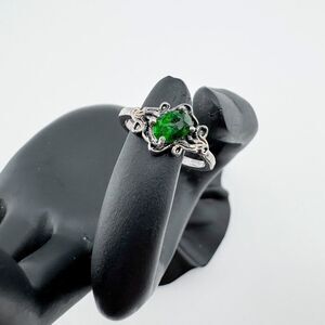 Vintage Emerald Rhinestone Filigree Ring Art Deco Gatsby Glamour Timeless